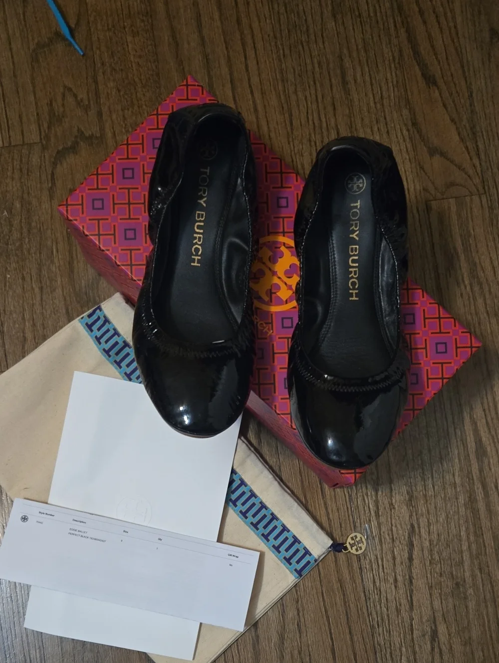 Tory Burch Black Patent Leather Round-Toe Eddie Ballet Flats Size 9